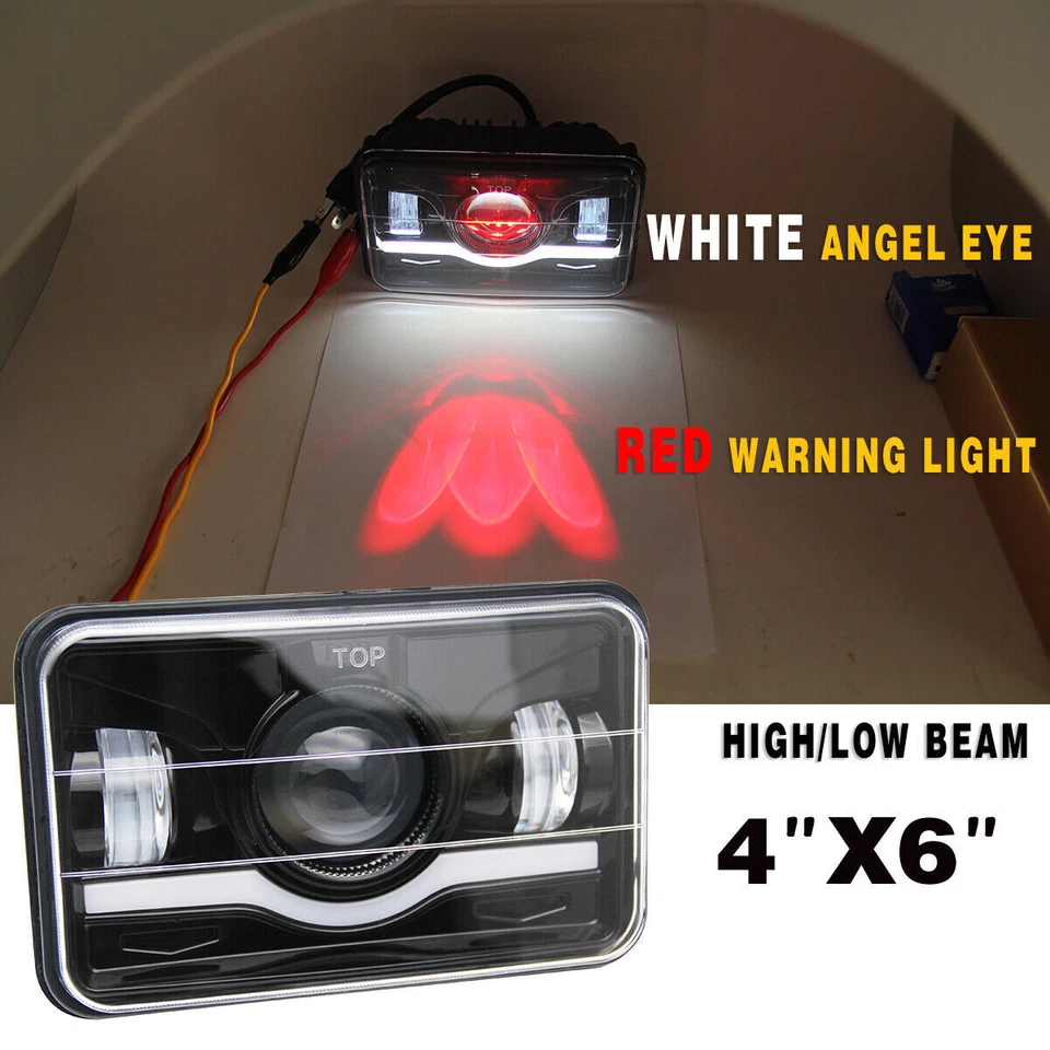 4x Fit Ford LTL9000 Mustang 4X6" Square LED Headlights Hi-Lo Sealed Beam Red DRL - Image 2 of 4