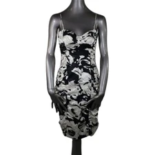 DAVID MEISTER NWT Ruched Dress Black White Floral Sleeveless Sheath 2