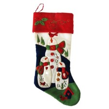 NWT Large Charming Snowman Cardinals Holly Applique Christmas Stocking 18" Long