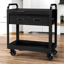 30 in. Black Service Cart Large 350 lb. Capacity Glossy W/ Locking Drawer Wheels