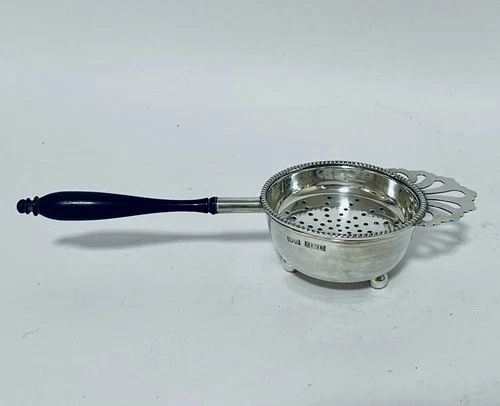 Antique Vintage Solid Sterling Silver Tea Leaf Strainer and Bowl 1965