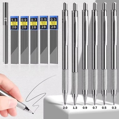Metall Druckbleistift Set 0,3-2,0 mm | Profi Zeichenbleistift mit HB-Minen