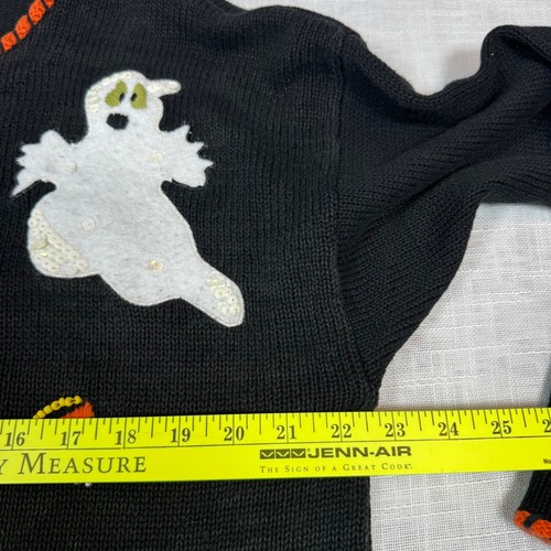 Vintage Victoria Jones Damen L Halloween schwarz Pullover Geister Applikationen Zuckermais - Bild 6 von 14