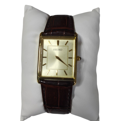Seiko SWR064 Essentials Mens Quartz Rectangular Brown Leather
