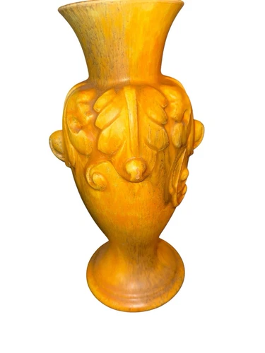 Vintage Royal Haeger Pottery Vase Golden Yellow  12” Tall – Sculpted Leaf Design