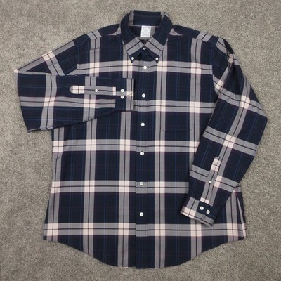 Brooks Brothers Shirt Mens XL Blue Plaid Tartan Regent Twill Non Iron Button Up