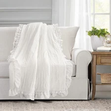 Ella Ruffle Lace Throw Blanket, 50" W x 60" L, White - Coquette Throw Blanket...