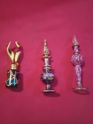 Glass Perfume Bottles Vintage Antique Lot Of 3 Unique Estate Find Nice 