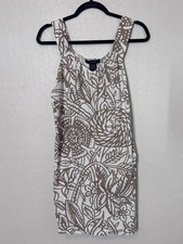 Calvin Klein Jeans Floral Print Sleeveless Dress Beige White Women's Small