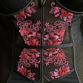 Ann Summers KARMEN Underwired Suspender Body Black Embroidered Mesh, 12-14 D-DD