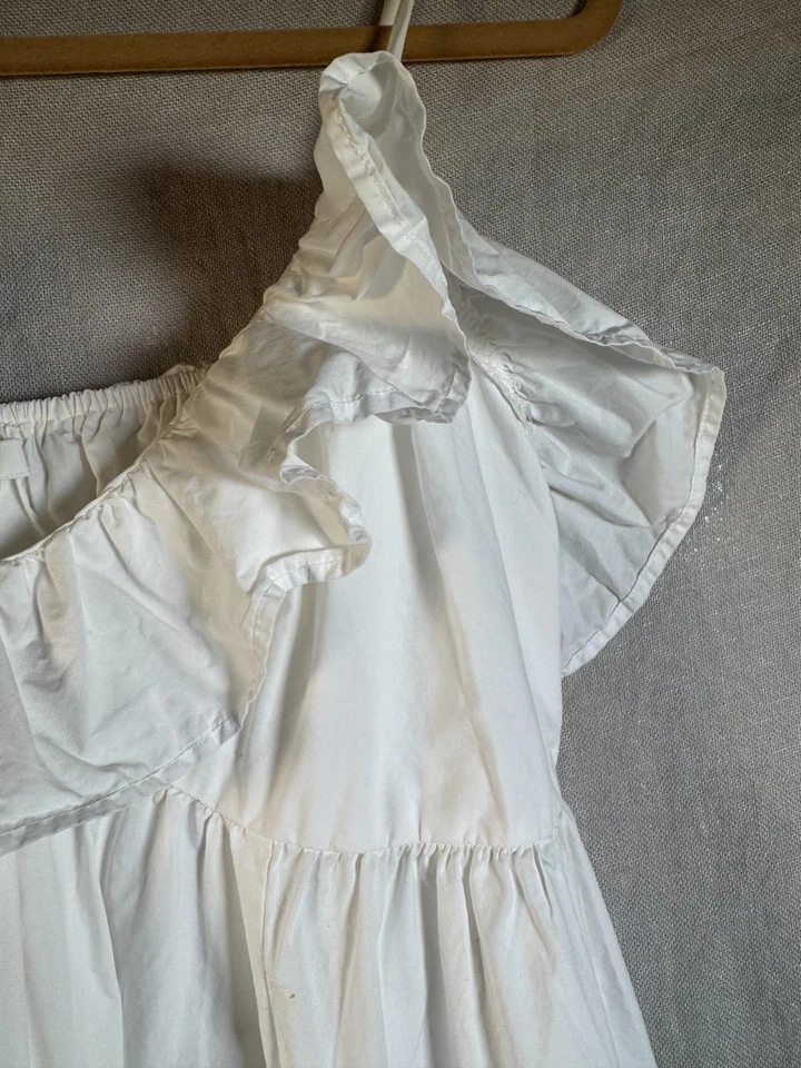 Vestido Midi Blanco Algodón Detalle Volantes Playa Boho Coqueta Costera XLarge Foto 4 de 4