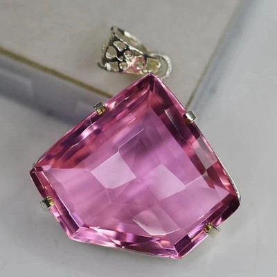 Natural Pink Topaz Pendant With Chain 90 Ct+ 925 Silver Certified Gemstone LG