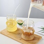 Set of 8 Cute Ribbed Glass Cups with straw and straw brush,4 Wave Shape Design  — photo 7
