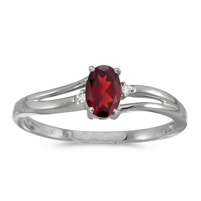 Ring 14 Karat Weißgold ovaler Granat und Diamant