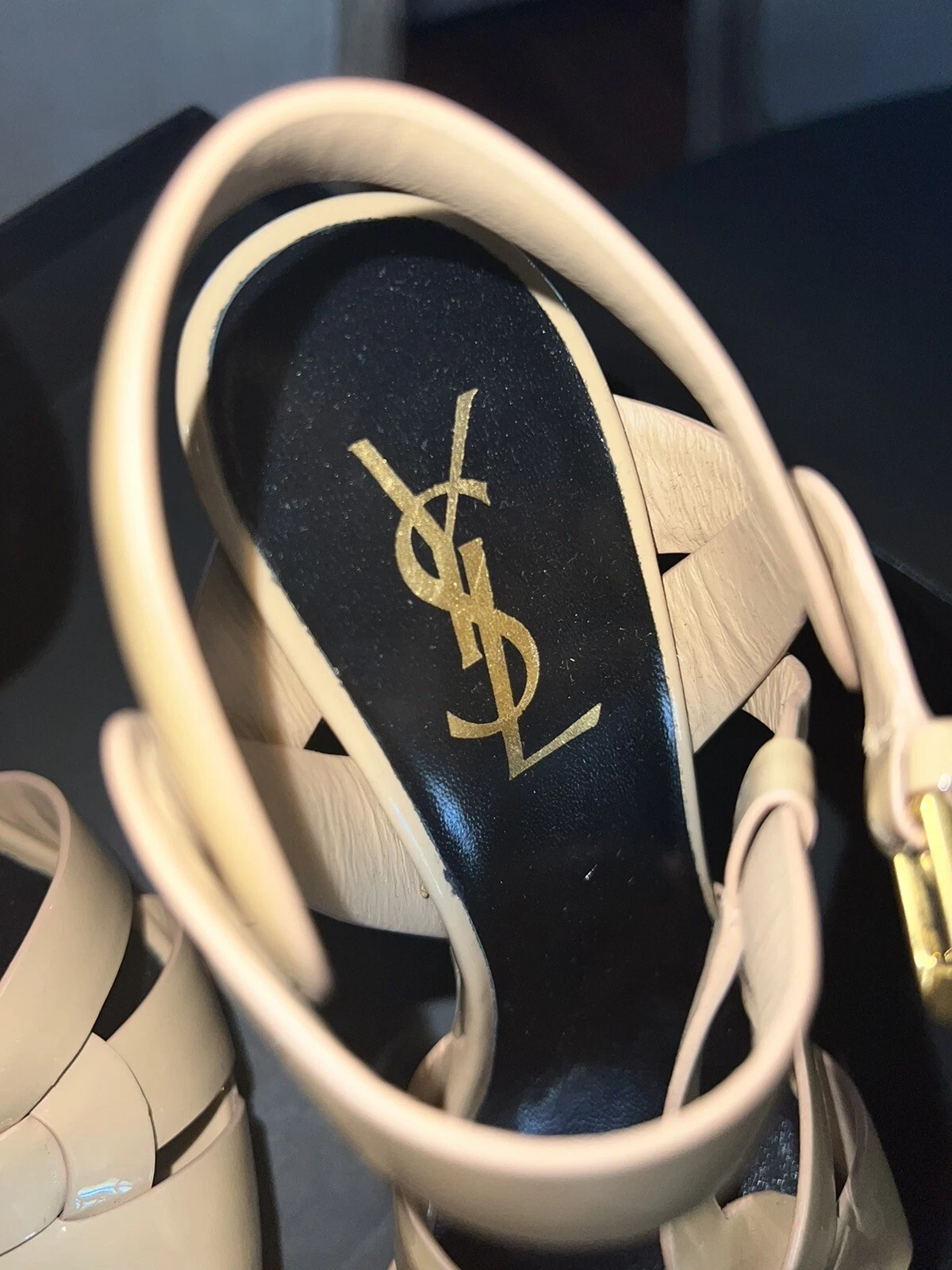 SAINT LAURENT (YSL) Sandali YSL Saint Laurent pelle nuda cinturino a T plateau tacco décolleté taglia 5