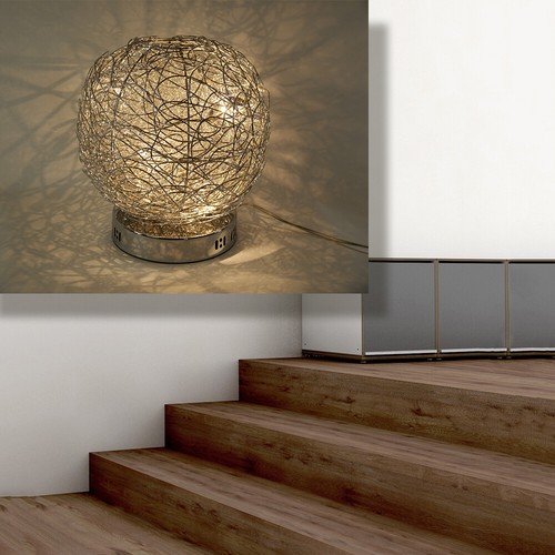 Moderne Halogen Tischleuchte Alissa Alu-Drahtgeflecht Kugelleuchten Tischlampe - Bild 6 von 15