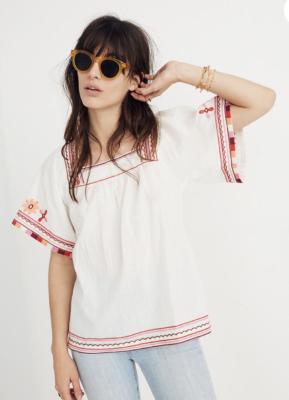 j crew embroidered peasant top