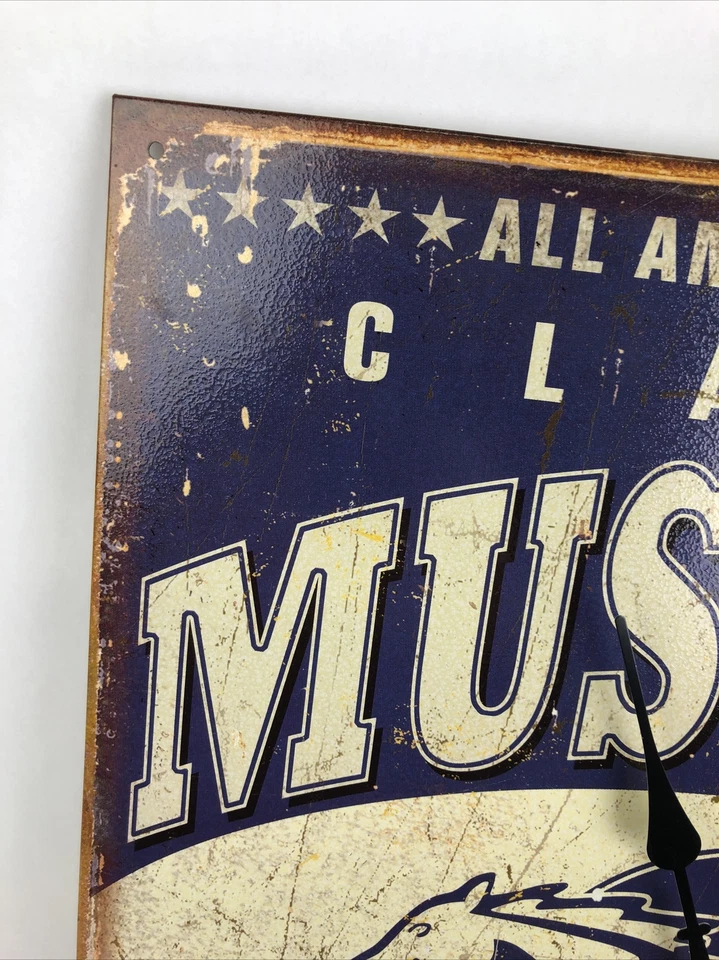 Ford Mustang Tin Sign Metal Clock Rustic Garage Muscle Car 1 of a Kind Folk Art - Image 2 of 4