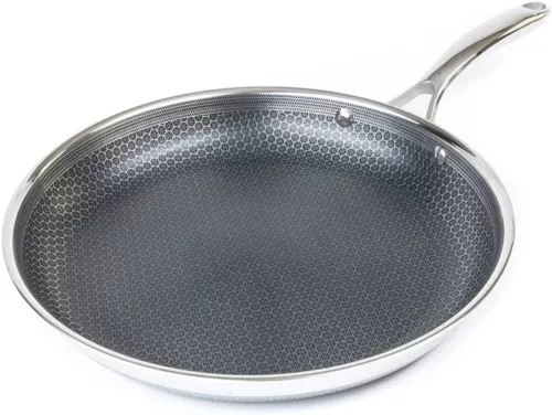HexClad 12 Inch Hybrid Stainless Steel Frying Pan with Cooking Lid - Stay Cool
