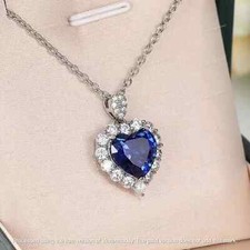 2Ct Heart Lab-Created Blue Sapphire Necklace 14K White Gold Plated 18' Chain