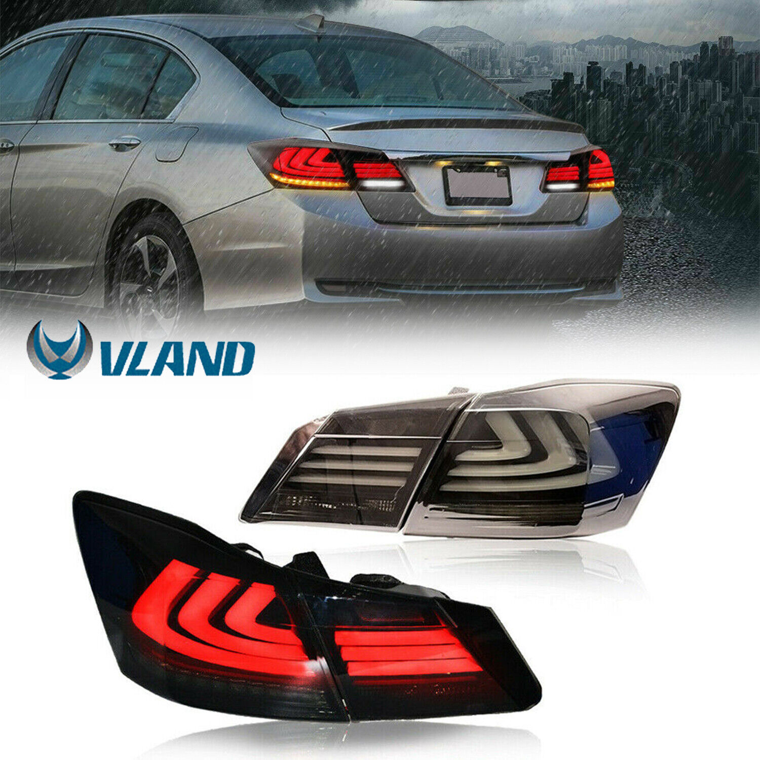 Pair Smoke/Tinted LED Tail Lights Rear For 2013-2015 Honda