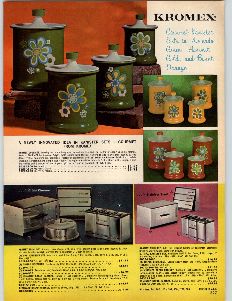 希少　昭和レトロヴィンテージ品　NYANNEES　缶貯金箱 1969 PAPER AD Kromex Kitchen Canisters Kanister Harvest Gold