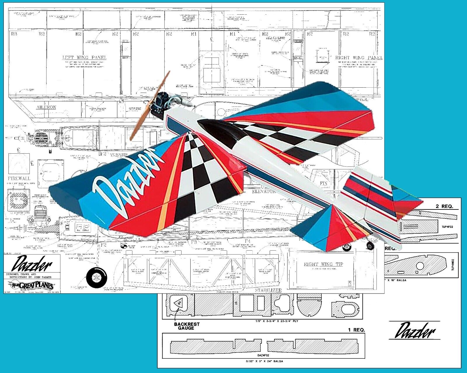 Model Airplane Plans (RC): Great Planes DAZZLER 48" Wingspan for .32-.40 Engine