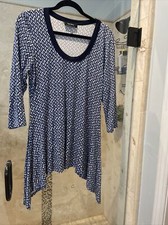 Karen Kane Handkerchief Hem Tunic 3/4 Sleeves Scoop Neck Stretchy Blue  Large