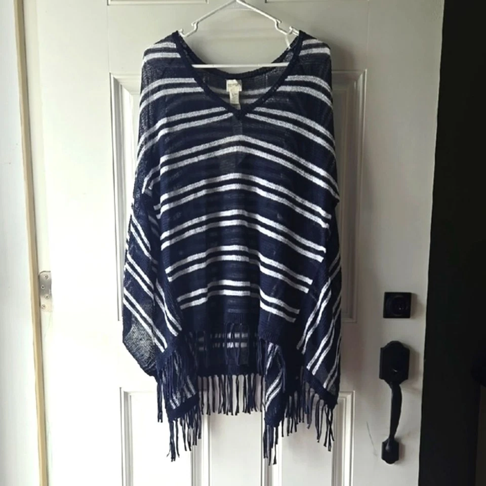 Zenergy By Chico's Rebekah Fringe Stripe Poncho - Image 4 of 4