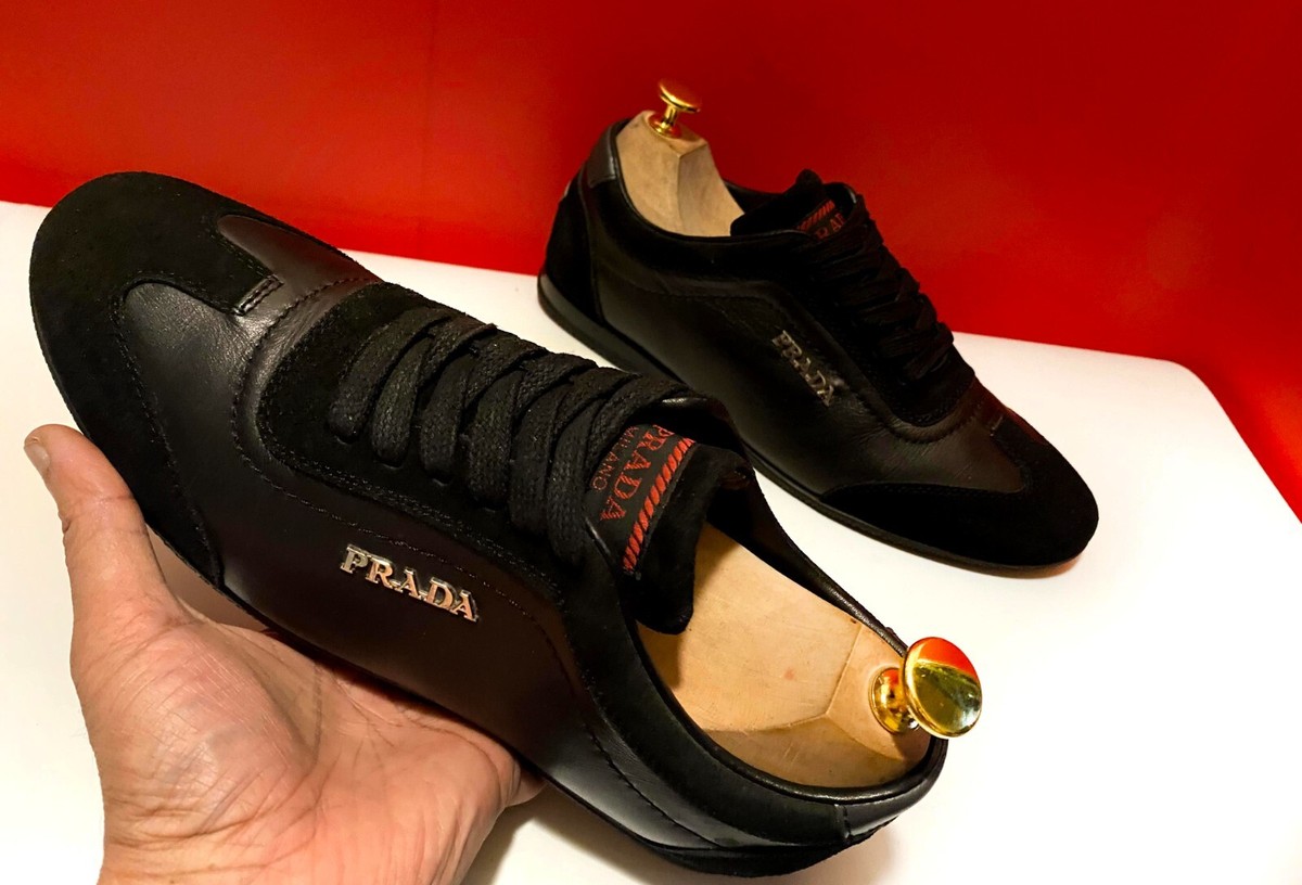 Prada Sneakers / Shoes marked size 7.5.
Unusual design LUXURY PRADA MATCHRACE SNEAKERS SHOES 4E2718 BLACK LEATHER  main image 4