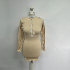 Pretty Little Thing Contour Rib Multi Keyhole Dress. Cream. Medium.  New