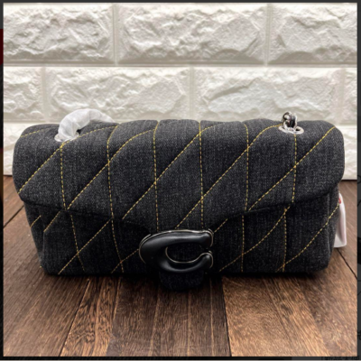 COACH CR704 Tabby 26 Quilted Denim Shoulder Bag Black CR704