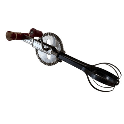 ECKO Hi-Speed Egg Beater Vintage Hand Crank Mixer Red Wood Handle Made in USA