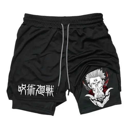 2 in 1 Men's Sports Shorts Jujutsu Kaisen Anime Graphic Compression Shorts - Picture 14 of 39