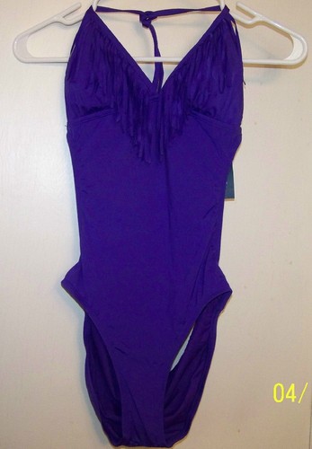 MSRP 32 94 Old Navy One Piece Swim Suit MONOKINI Purple Fringe 