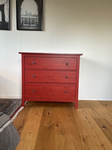 Ikea Red Hemnes Chest of Drawers and Two Bed Side tables . | eBay
