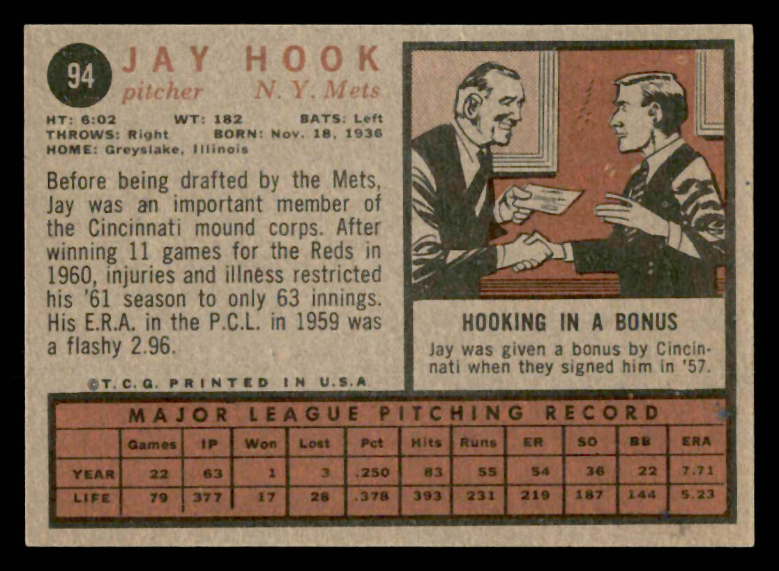 1962 Topps 94 Jay Hook New York Mets eBay