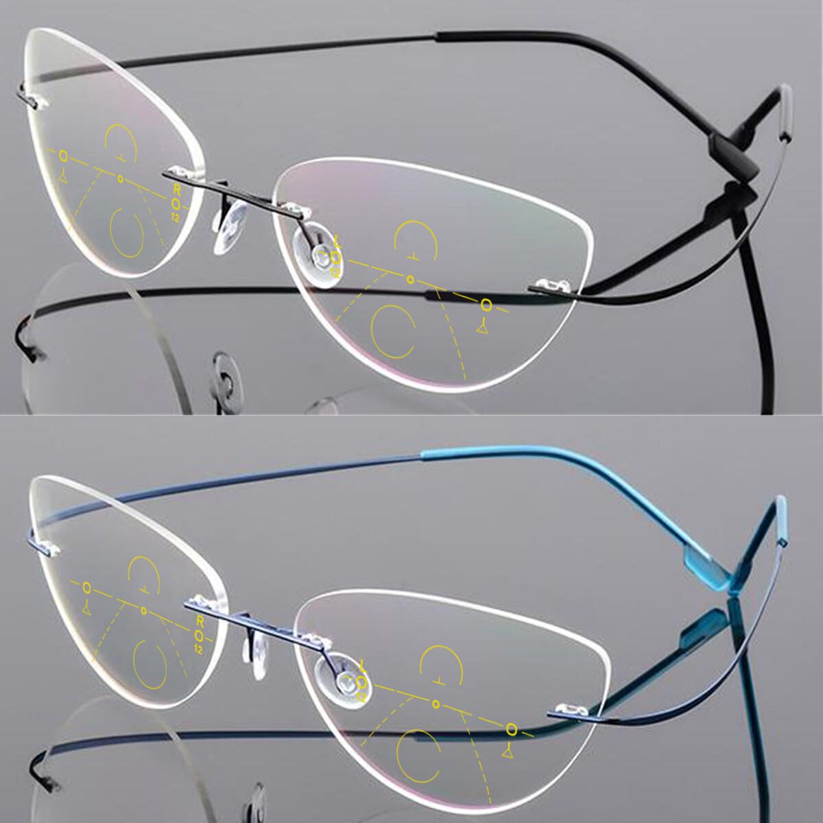 Cat Eye Rimless Memory Multifocal Progressive Addition Reading