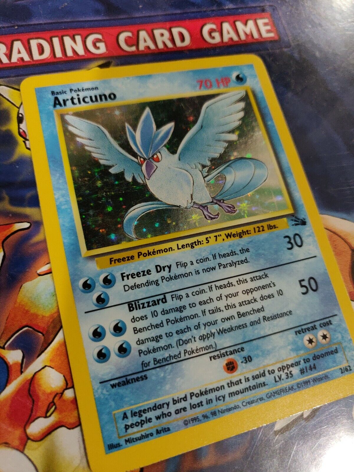 Articuno Silver Shiny Pokémon Card in A Magnetic Freestanding 