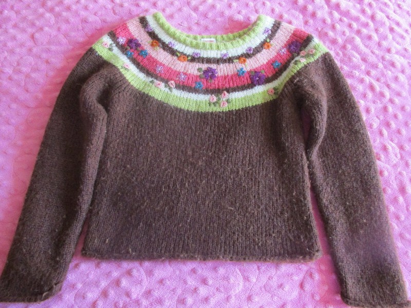 VGUC Gymboree Girls Size 7 Brown Sweater Flowers
