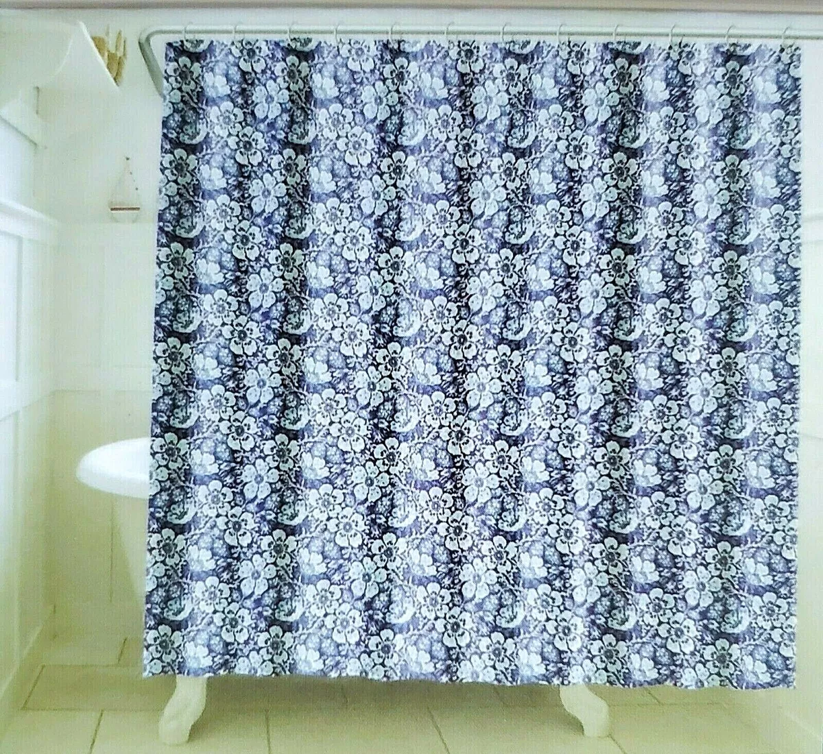 Nautica Home Waterproof Embossed Fabric Shower Curtain Floral Blue 70 x 72