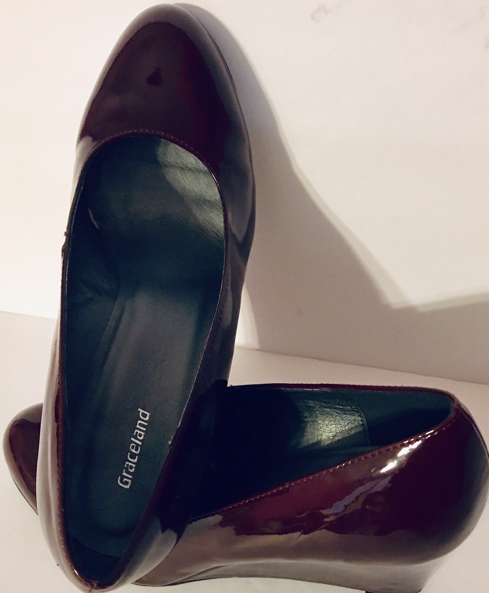 Graceland Patent Maroon Leather Wedge Heels Pump Shoes Euro Sz 40 US SZ