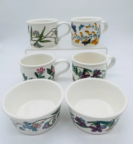Portmeirion Botanic Garden Lot of 4 Short Drum 8oz Mugs with 2 Ramekins