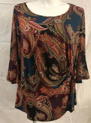 Chenault Womens Multi Color Paisley Blouse Bell Sleeves Side Tie Plus Size New