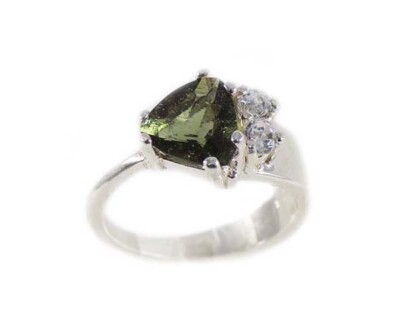19thC Antique 1¼ct+ Czech Moldavite Ring: Holy Grail Angel's