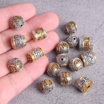 5stk Rund Zylinder Nepalesisch Buddhist Tibetisch Silber/Gold Lose Metall Perlen