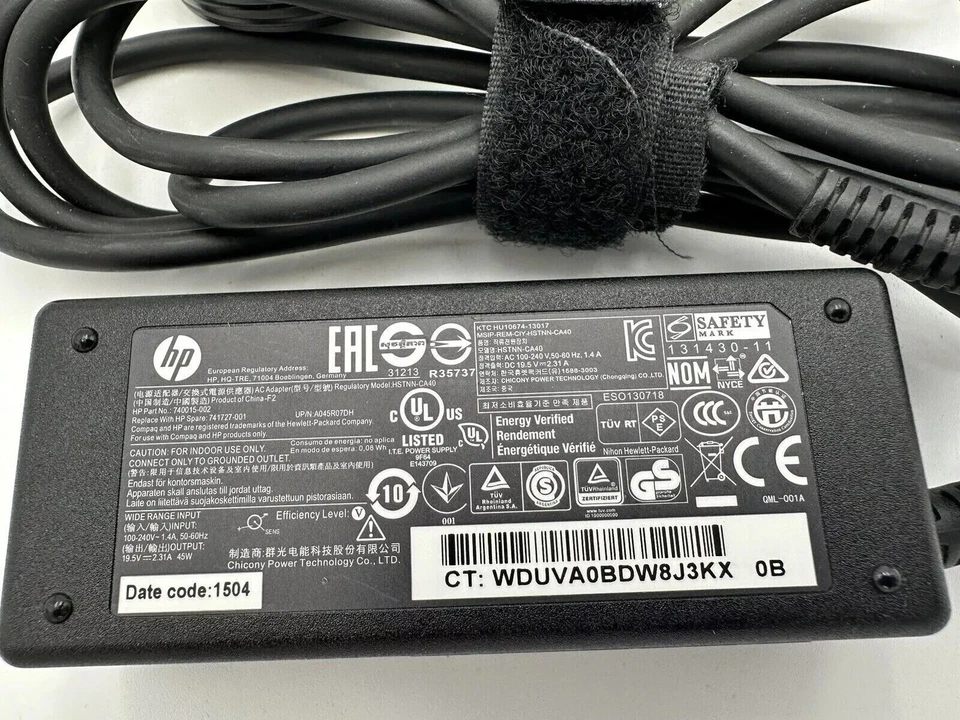 Genuine HP Laptop 45W 19.5V AC  Adapter Charger Power Supply Blue Tip 741727-001 - Image 2 of 4