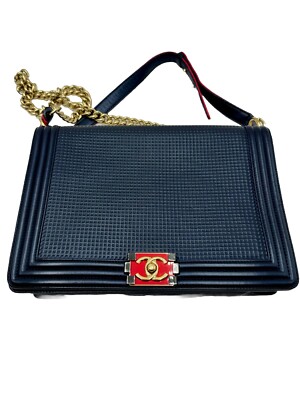 Authentic Chanel Navy Blue Limited Edition Boy Flap Large New Cube