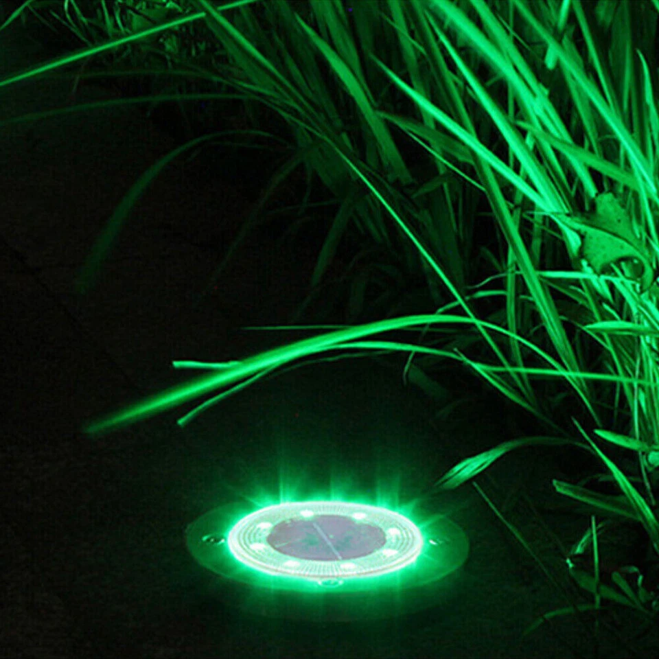 8 LED Solar Ground Lights Yard Garden Pathway Outdoor Disk Lights Color Changing - Image 4 of 4