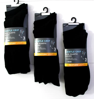 Ex M&S Mens 3, 6, 9 Pairs Gentle Grip Non Elastic Socks Heatgen Light ~Size 9-12